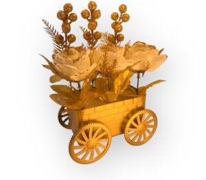 Sophisticated Trolley Planter with Glittering Gold Flowers