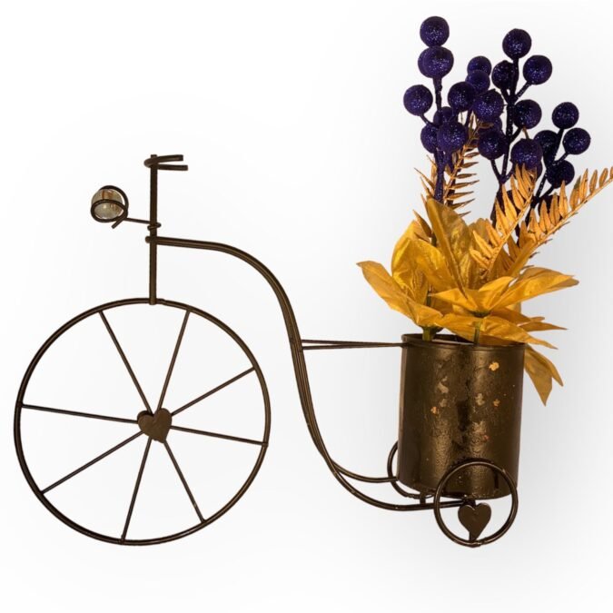 Vintage Metal Bike Planter with Flowers