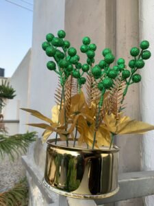 Metal Kot Planter with Green Glitter Flowers