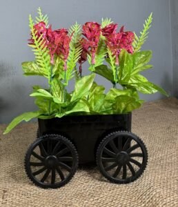 Black trolley with pink flowers