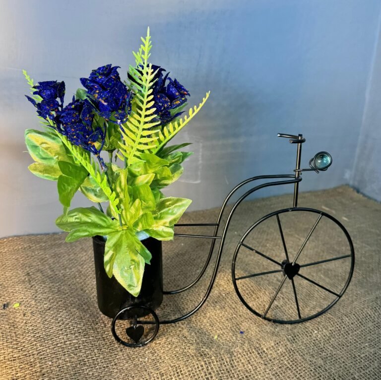 Decorative Metal Cycle with Blue Flower