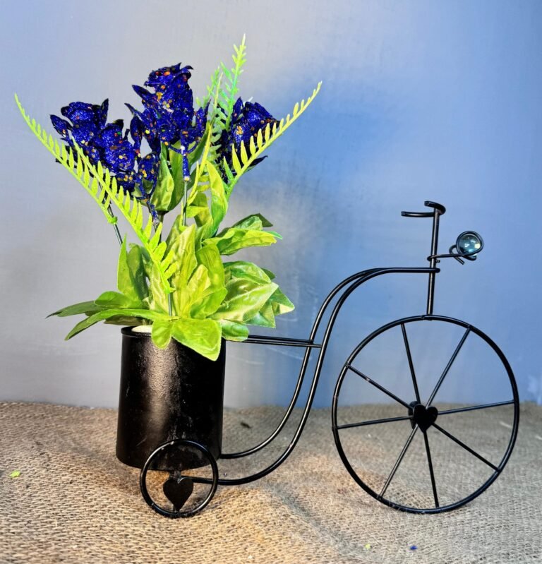 Decorative Metal Cycle with Blue Flower