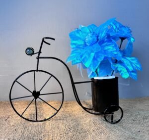 Artificial Black Cycle and sky blue flowers