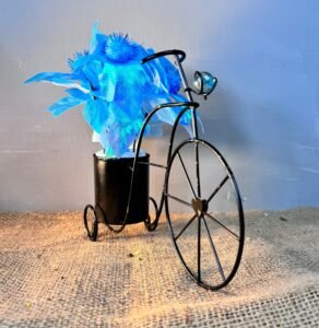 Artificial Black Cycle and sky blue flowers