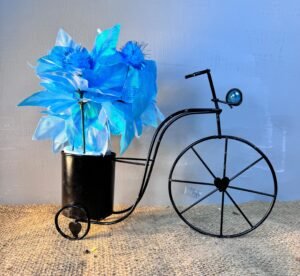 Artificial Black Cycle and sky blue flowers