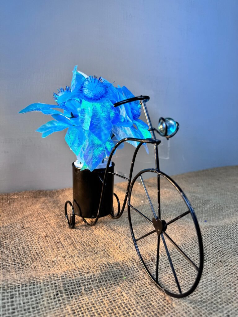 Artificial Black Cycle and sky blue flowers