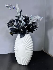 11-Inch Plastic Vase with Black Glitter flowers