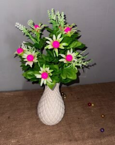  Virgin 9inch Plastic Vase and white pink Flowers