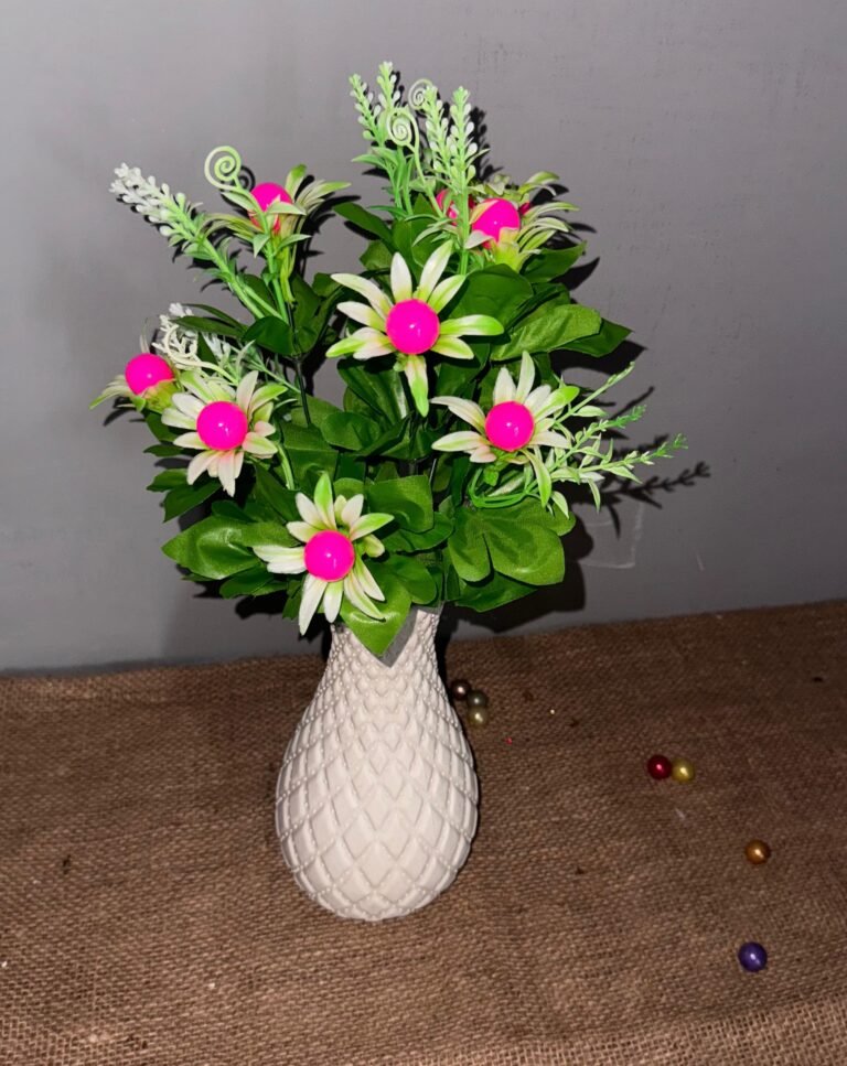 Virgin 9inch Plastic Vase and white pink Flowers