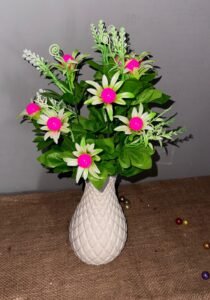  Virgin 9inch Plastic Vase and white pink Flowers