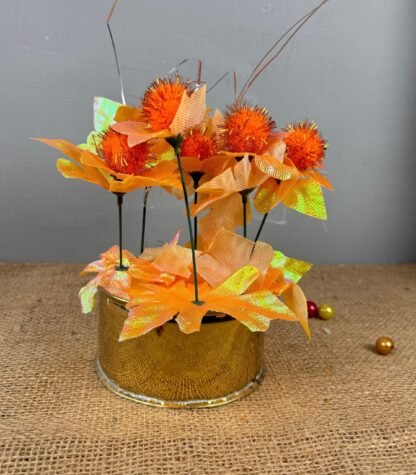 Metal Golden Planter with Orange Flowers