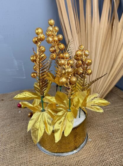 Golden Metal Planter with Golden cherry