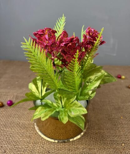 Golden Metal Planter with Pink jasmine Flowers 2.5 INCHES