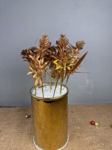 Golden Metal Planter With artificial Golden Leaves 7.5 inches