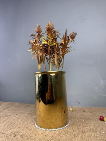 Golden Metal Planter With artificial Golden Leaves 7.5 inches