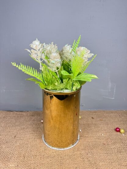 Golden Metal Planter With artificial jasmine 7.5 inches