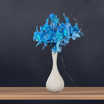 Virgin 10 inch Bulb Ceramic Vase with sky blue flowers