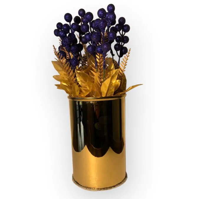 Artificial Purple Flowers with Metal Kot Planter