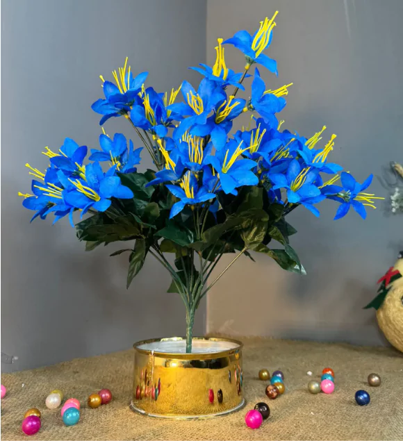 Blue artificial flowers