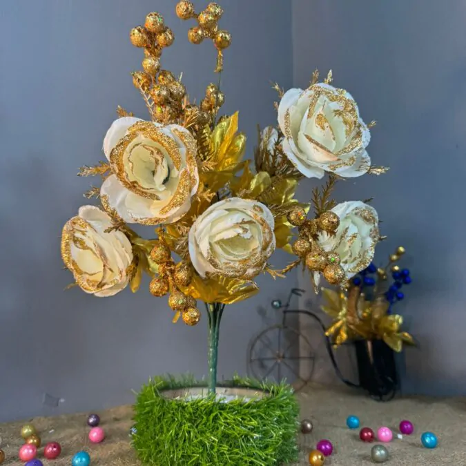 White Flower with Golden Glitter bunche