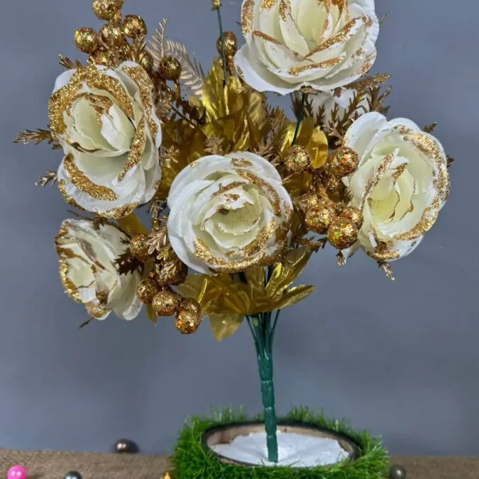 White Flower with Golden Glitter bunche