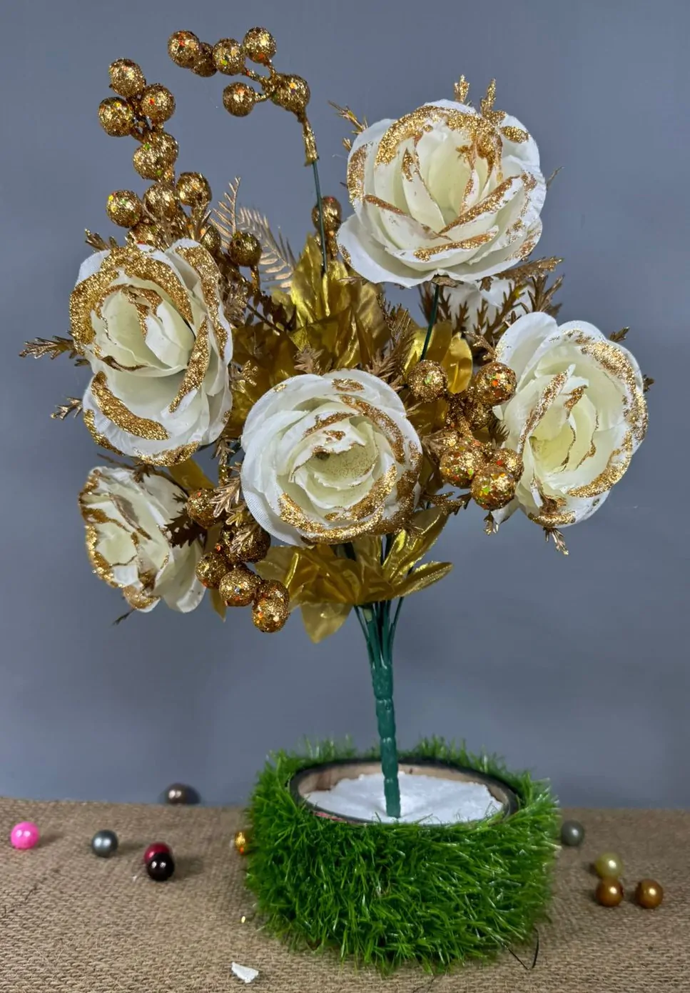 White Flower with Golden Glitter bunche