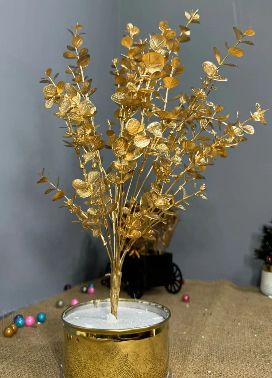 Golden Artificial Flowers Plastic Grass Shrubs Leaves