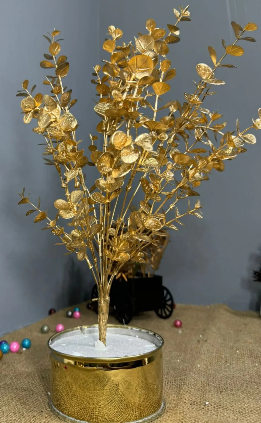 Golden Artificial Flowers Plastic Grass Shrubs Leaves