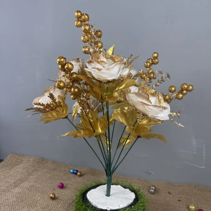 White Glittered Artificial Floral Bunch