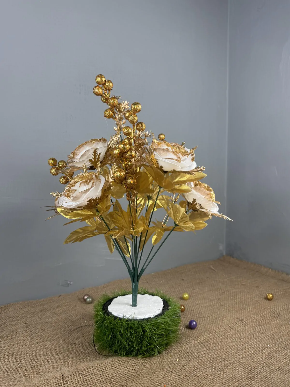 White Glittered Artificial Floral Bunch