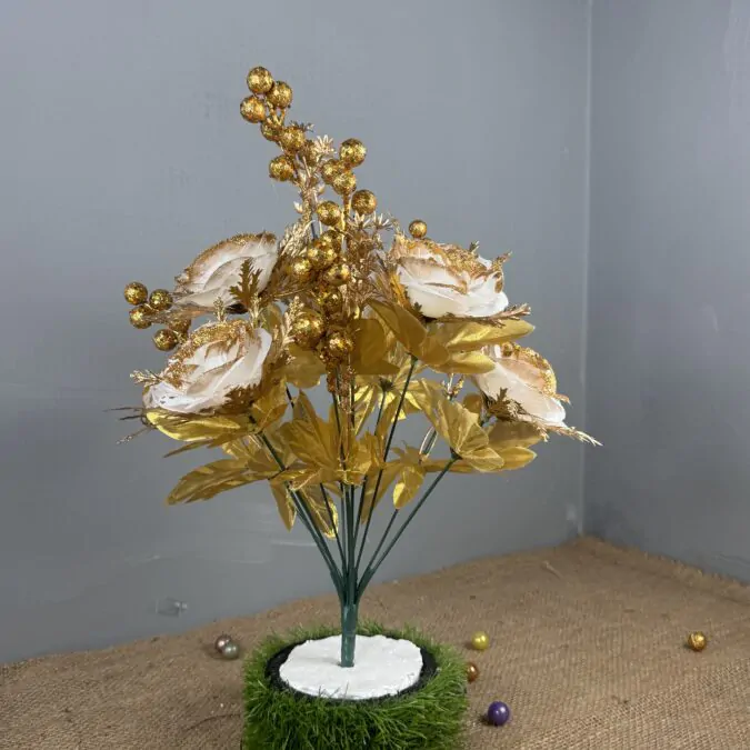 White Glittered Artificial Floral Bunch