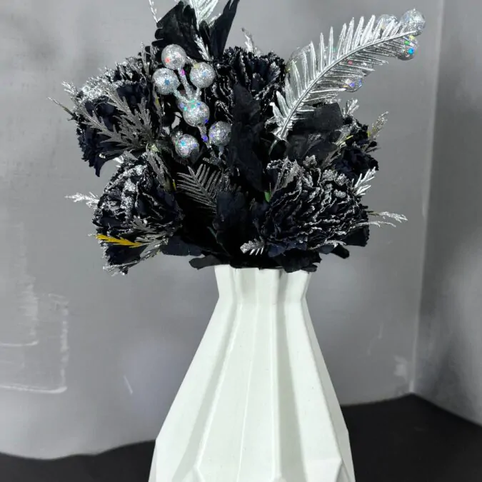 8-Inch Premium Plastic Vase with black flowers