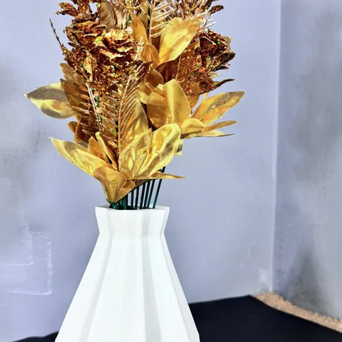 8-Inch Premium Plastic Vase with Golden Leaves