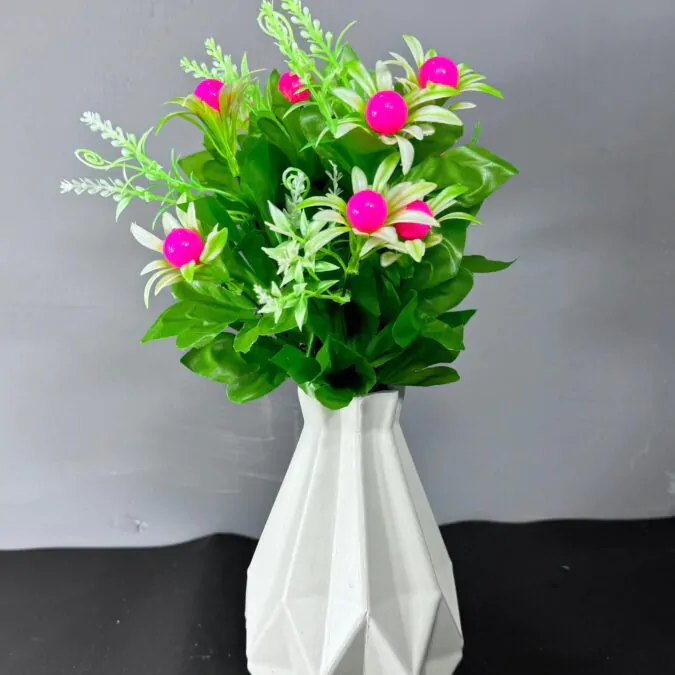 8-Inch 3D Plastic Vase with Pink flowers