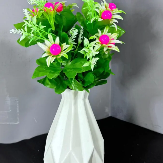 8-Inch 3D Plastic Vase with Pink flowers