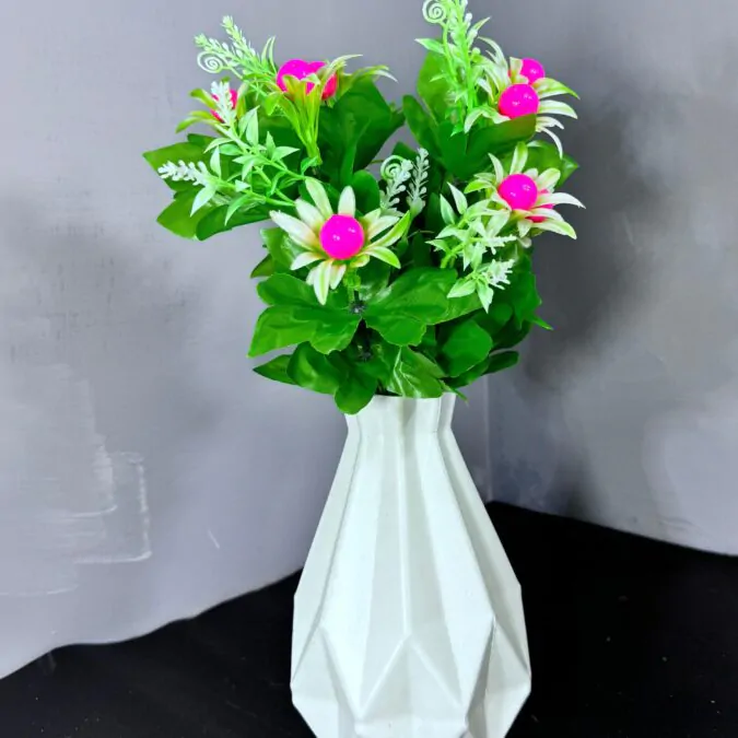 8-Inch 3D Plastic Vase with Pink flowers