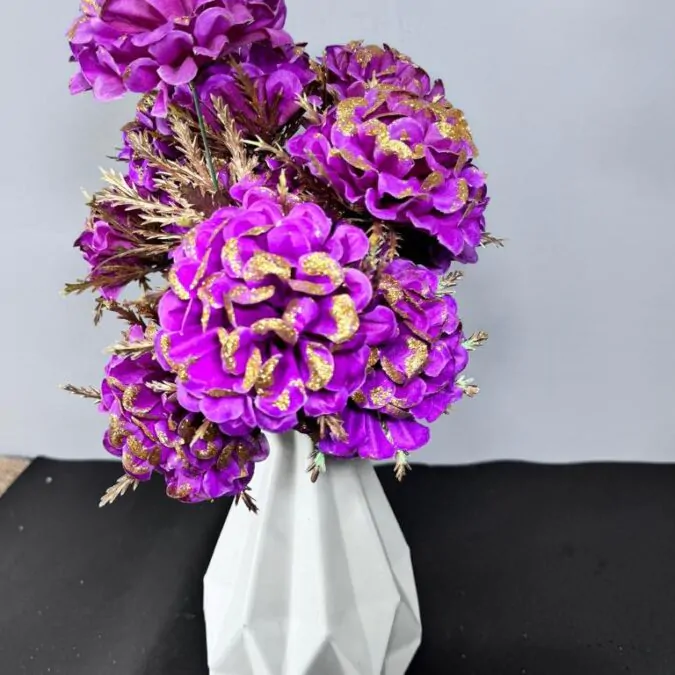 8-Inch 3D Plastic Vase with Purple flowers