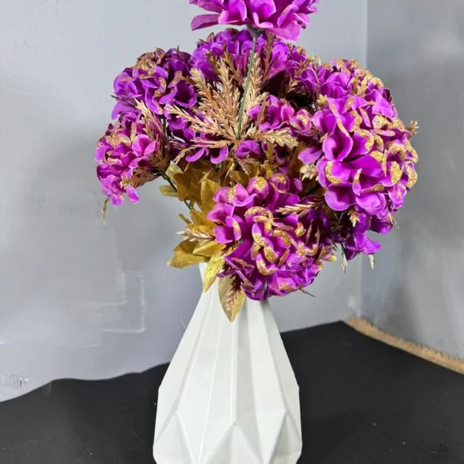 8-Inch 3D Plastic Vase with Purple flowers