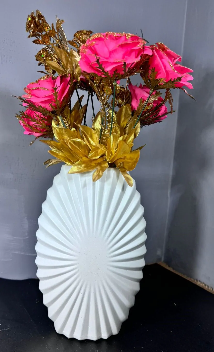 11-Inch Plastic Vase with Golden pink flowers