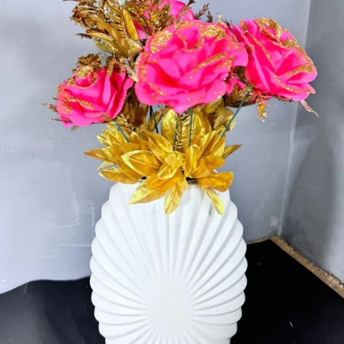 11-Inch Plastic Vase with Golden pink flowers