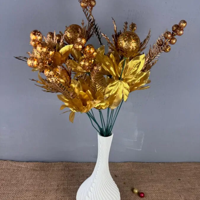 10-inch Bulb Ceramic Vase with Golden Glitter flowers