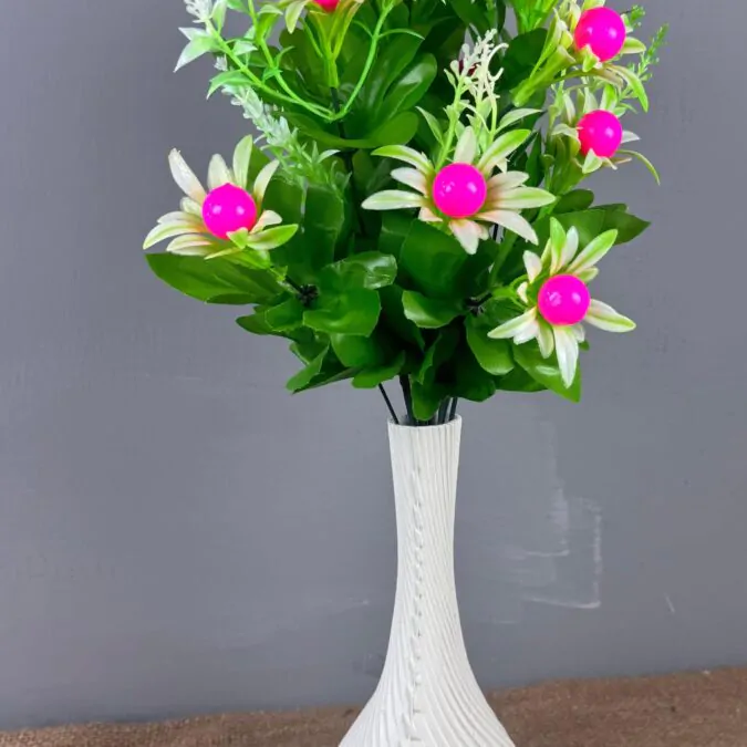 10-inch Bulb Ceramic Vase with White Pink flowers