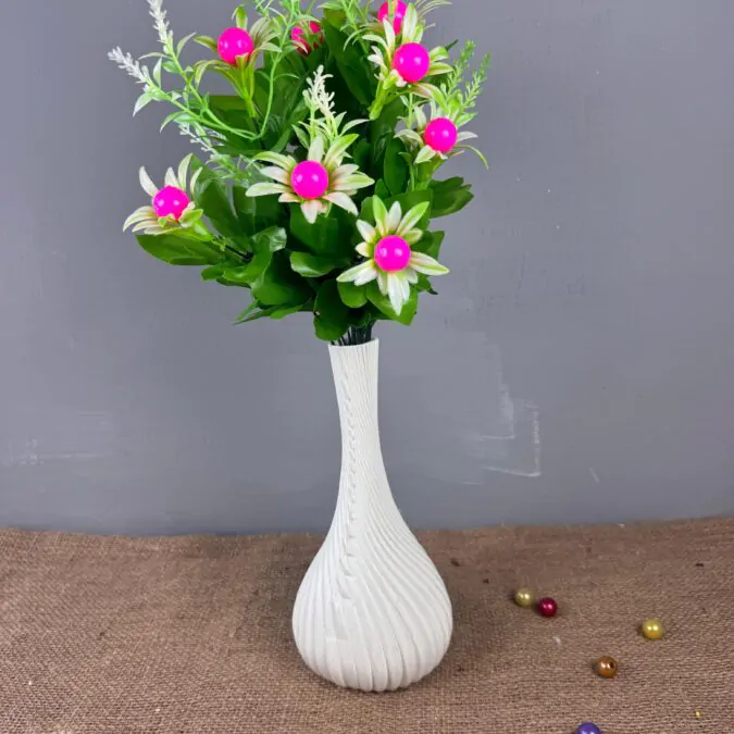 10-inch Bulb Ceramic Vase with White Pink flowers