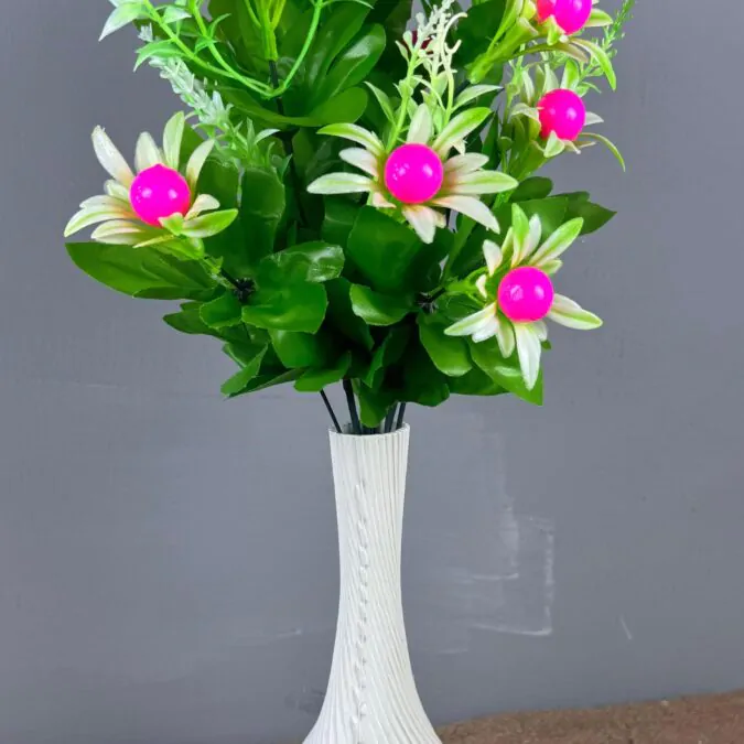 10-inch Bulb Ceramic Vase with White Pink flowers