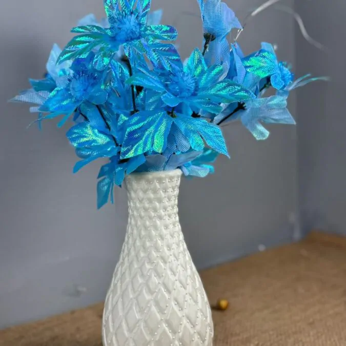 Ceramic Look Vase With Blue Flowers