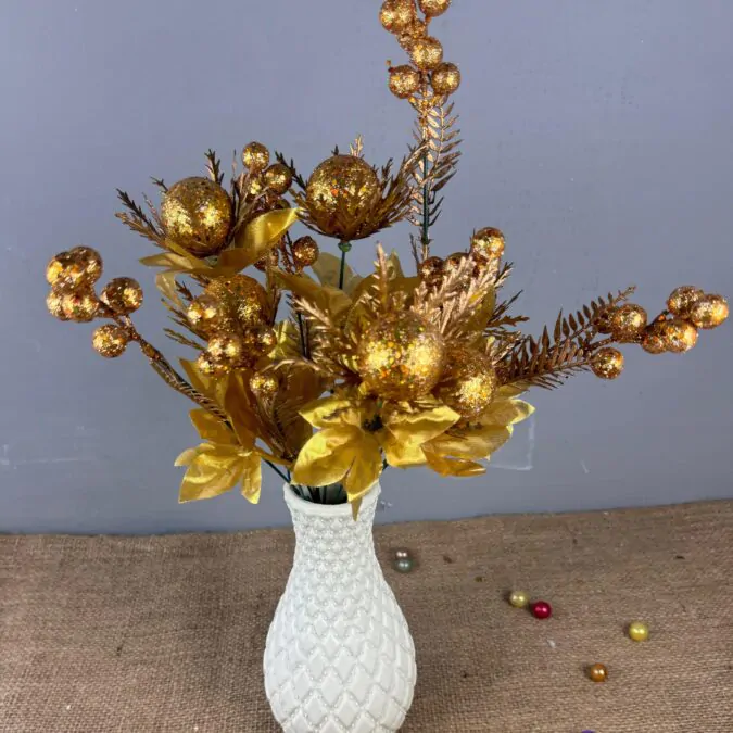 9-Inch Modern Plastic Vase and Golden Glitter