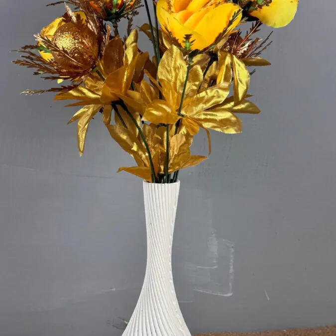 Virgin 10 inch Bulb Ceramic Vase WITH YELLOW FLOWERS