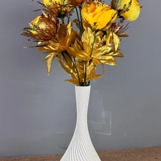 Virgin 9inch Bulb Ceramic Vase WITH YELLOW FLOWERS