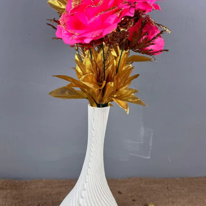 Virgin 10 inch Bulb Ceramic Vase with pink flowers