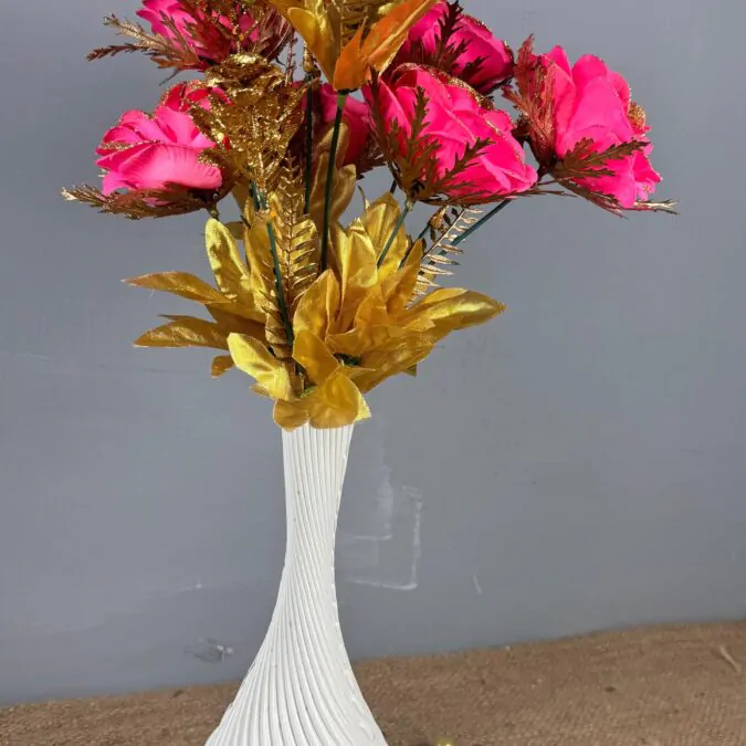 Virgin 10 inch Bulb Ceramic Vase with pink flowers